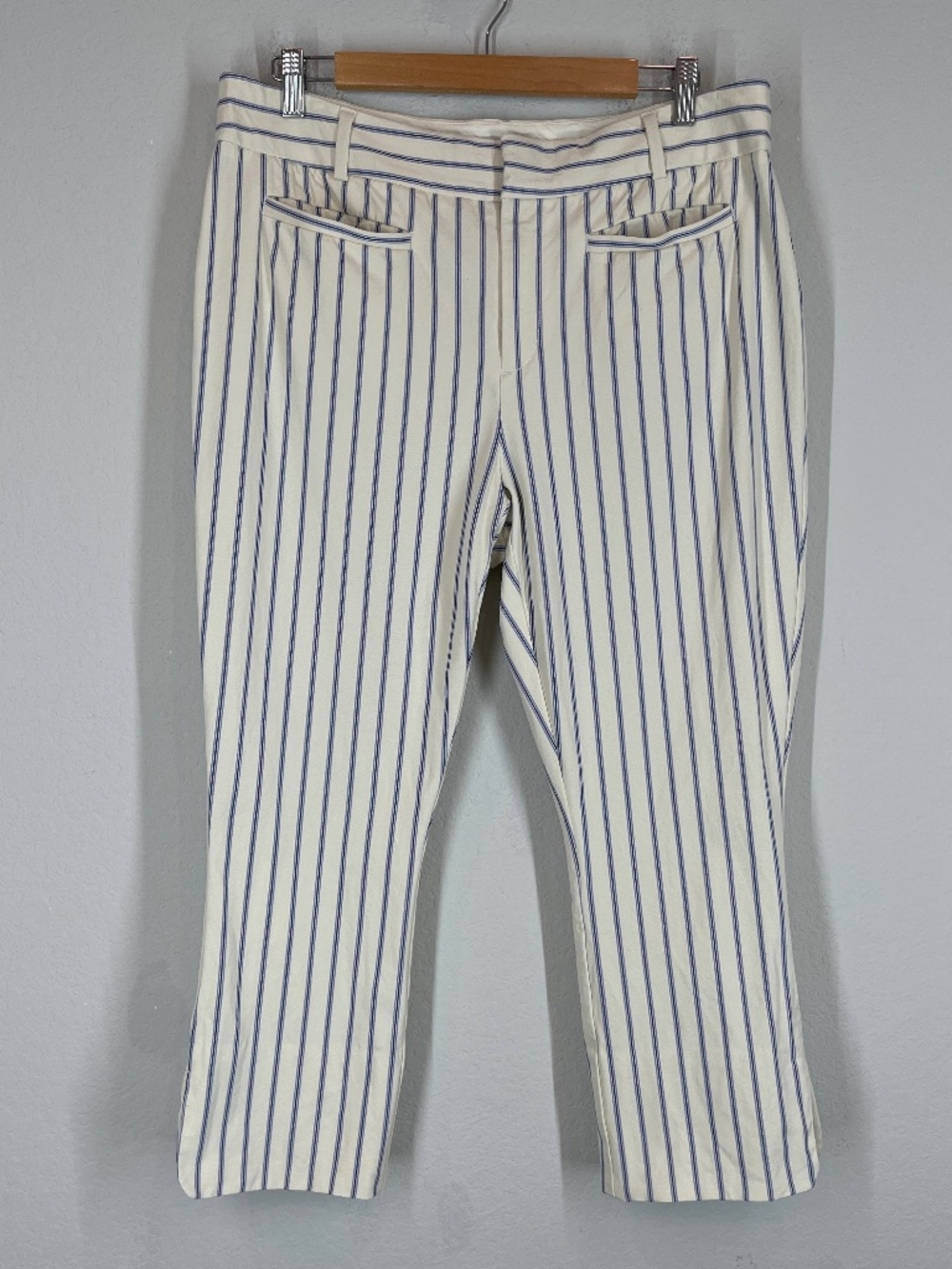 Anthropologie the Essential Slim Striped Crop Pants Women's Size 12 Stretch